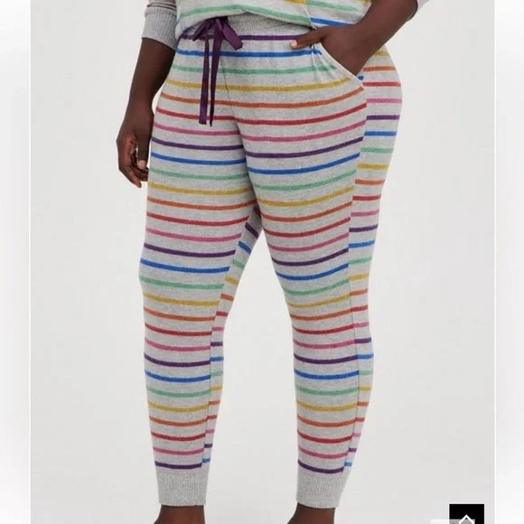 New! Torrid sz 3 Super Soft Striped Rainbow Plush Full Length Lounge Jogger 3X